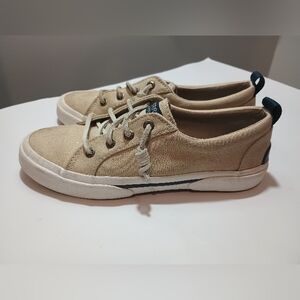 Sperry Crest Vibe Metallic Gold Canvas Sneakers Women Sz 5.5M  STS82405